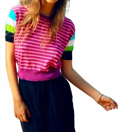 Replica Los Angeles Mixed Stripe Short Sleeve Sweatshirt In Pink Multi