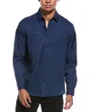 Report Collection 4-way Box Print Woven Sport Shirt In Blue
