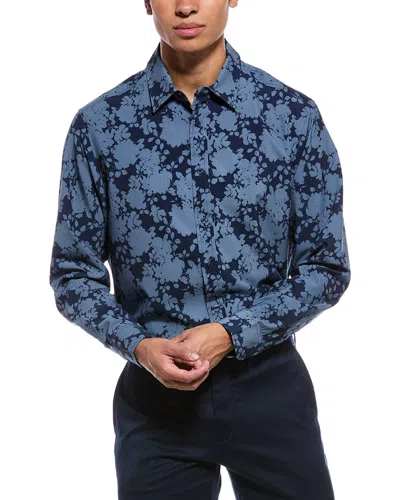 Report Collection 4-way Printed Woven Sport Shirt In Blue