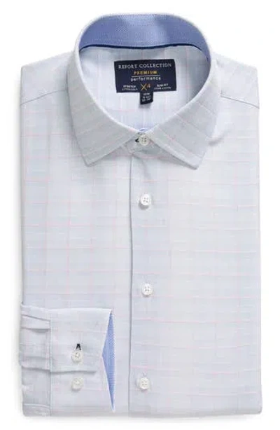Report Collection Check Print Stretch Slim Fit Dress Shirt In White