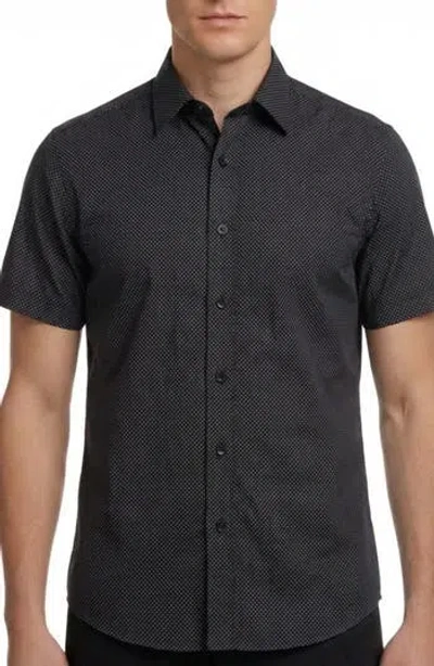 Report Collection Geo Print Short Sleeve Stretch Button-up Shirt In Black