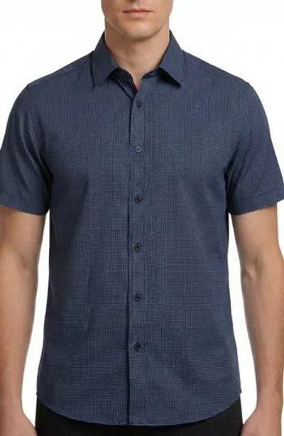 Report Collection Geometric Print 4-way Stretch Short Sleeve Button-up Shirt In Blue