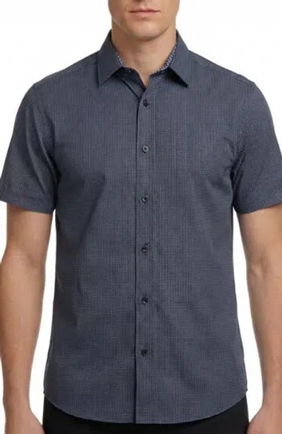 Report Collection Geometric Print 4-way Stretch Short Sleeve Button-up Shirt In Blue