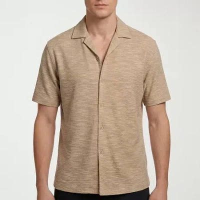 Report Collection Knit Mens Short Sleeve Camp Shirt In Neutral