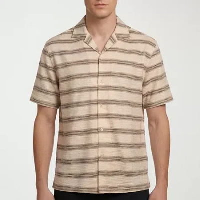 Report Collection Knit Mens V Neck Short Sleeve Camp Shirt In Animal Print