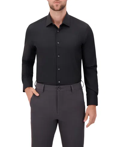 Report Collection Men's 4-way Check-print Woven Dress Shirt In Black