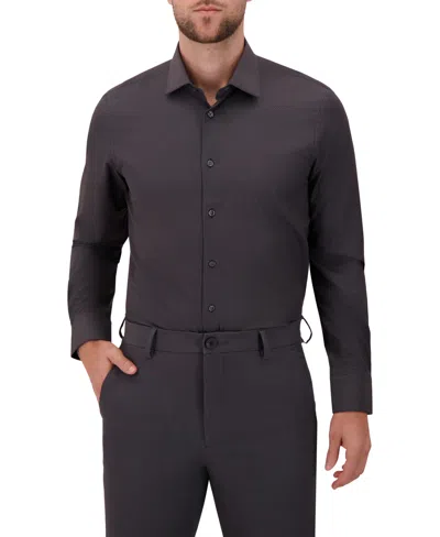 Report Collection Men's 4-way Houndstooth-print Woven Dress Shirt In Black