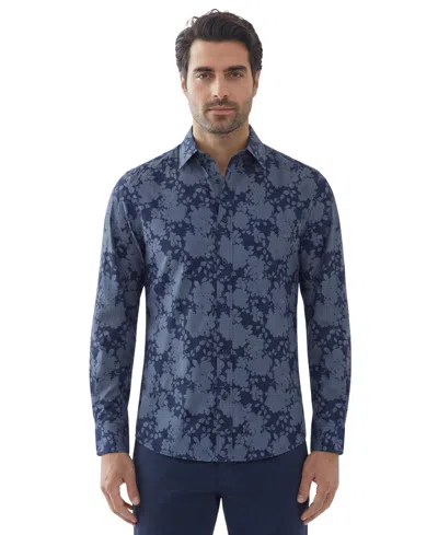 Report Collection Men's Long-sleeve Printed Stretch Sport Shirt In Navy