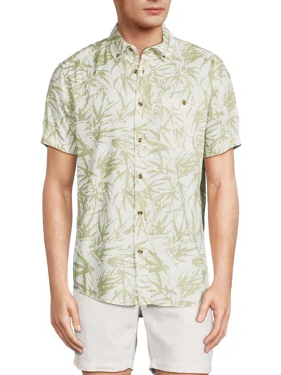 Report Collection Men's Short Sleeve Bamboo Leaf Button Down Shirt In Green