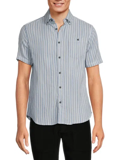 Report Collection Men's Short Sleeve Striped Button Down Shirt In Blue