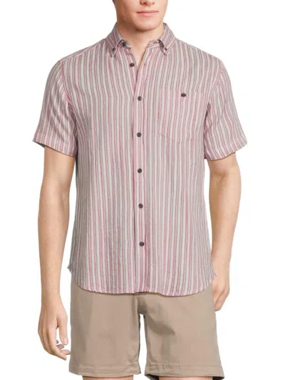 Report Collection Men's Short Sleeve Striped Button Down Shirt In Red