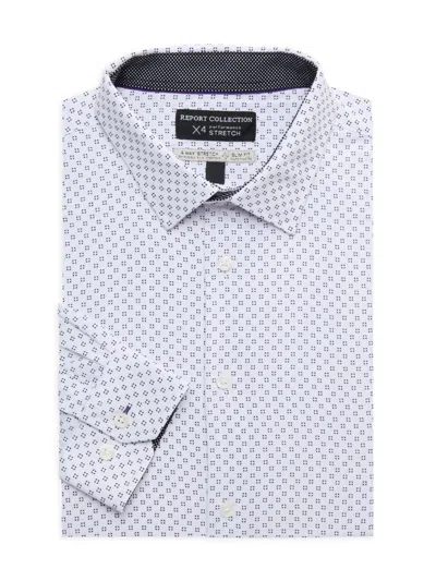 Report Collection Men's Slim Fit Geometric Print Dress Shirt In Black White