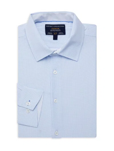 Report Collection Men's Slim Fit Micro Check Dress Shirt In Light Blue