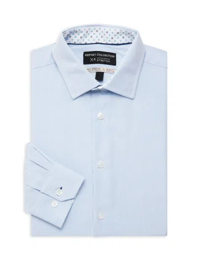 Report Collection Men's Striped 4 Way Performance Slim Fit Shirt In Blue