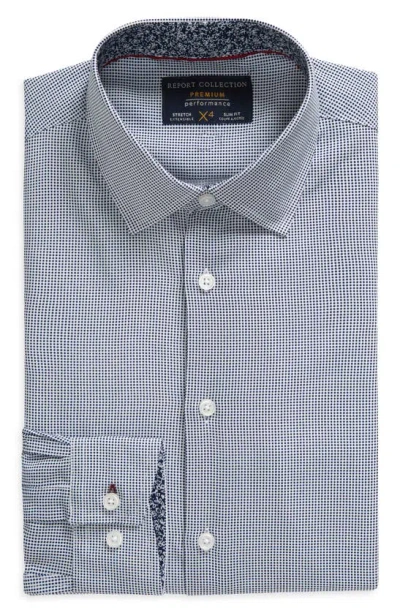 Report Collection Miniprint Stretch Slim Fit Dress Shirt In 41 Navy