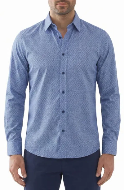 Report Collection Patterned Stretch Long Sleeve Shirt In Blue