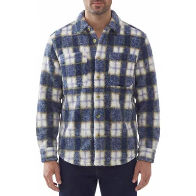 Report Collection Plaid High-pile Fleece Overshirt In 116 Steel Blue