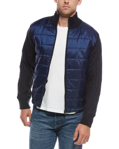 Report Collection Quilted Knit Sweater Jacket In Blue