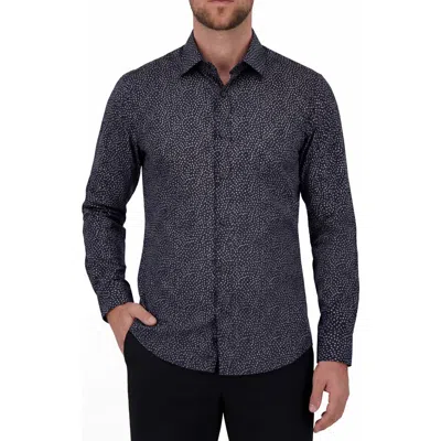 Report Collection Regular Fit Frond Print 4-way Stretch Button-up Shirt In Black