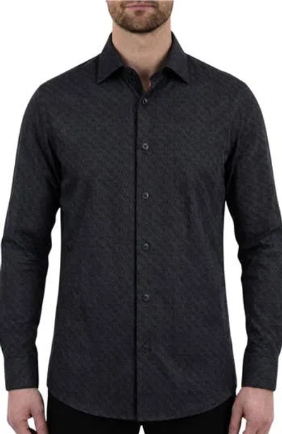 Report Collection Regular Fit Motif Print 4-way-stretch Button-up Shirt In Black