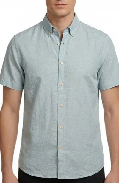 Report Collection Short Sleeve Linen & Cotton Blend Button-up Shirt In Green