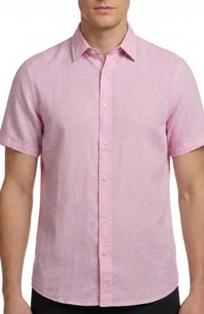 Report Collection Short Sleeve Linen & Cotton Blend Button-up Shirt In Purple