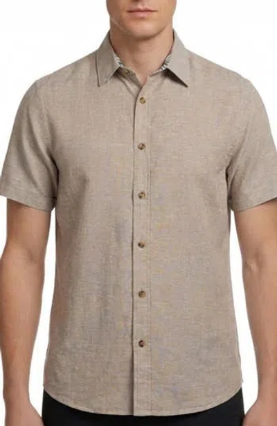 Report Collection Short Sleeve Linen & Cotton Blend Button-up Shirt In Neutral
