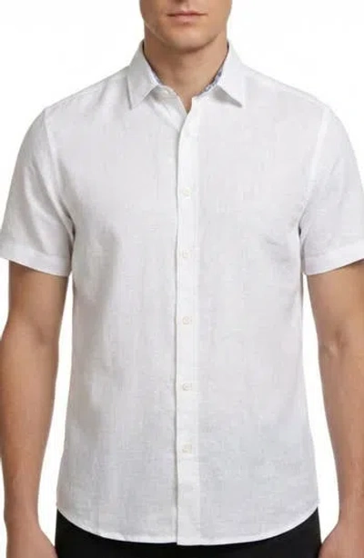 Report Collection Short Sleeve Linen & Cotton Blend Button-up Shirt In White