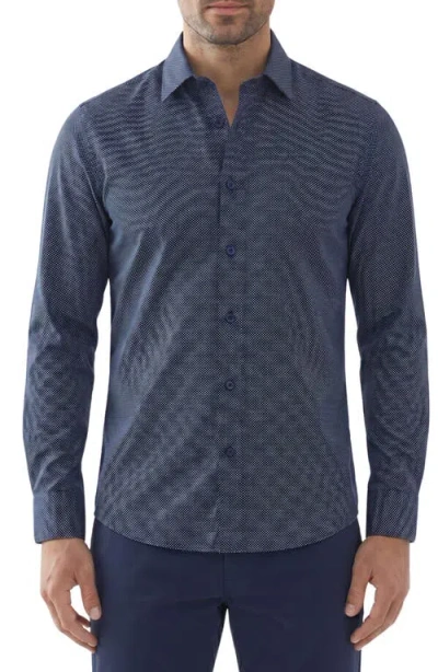 Report Collection Stretch Dot Button Up Shirt In Blue