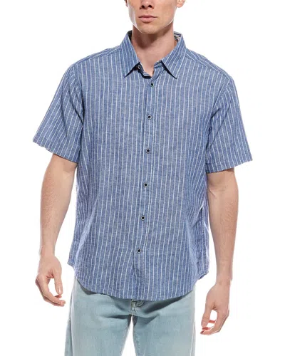 Report Collection Stripe Linen-blend Shirt In Blue