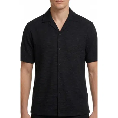Report Collection Textured Knit Camp Shirt In Black