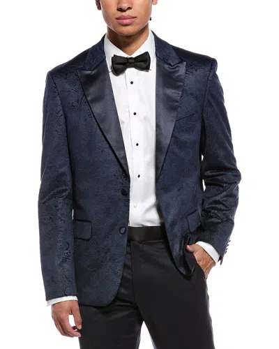 Report Collection Textured Velvet Blazer In Blue