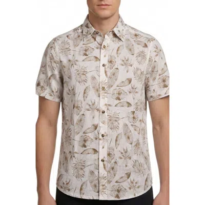 Report Collection Tropical Print Short Sleeve Linen & Cotton Button-up Shirt In Neutral