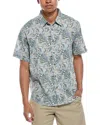 Report Collection Tropical Print Woven Linen-blend Sport Shirt In Gray