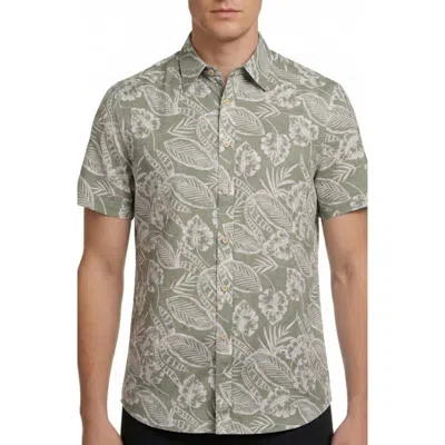 Report Collection Yarn Dye Tropical Print Button-up Shirt In Gray