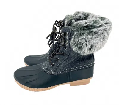 Report Women's Faux Fur Lining Tweed And Rubber Lace Up Duck Rain Boots In Grey In Blue