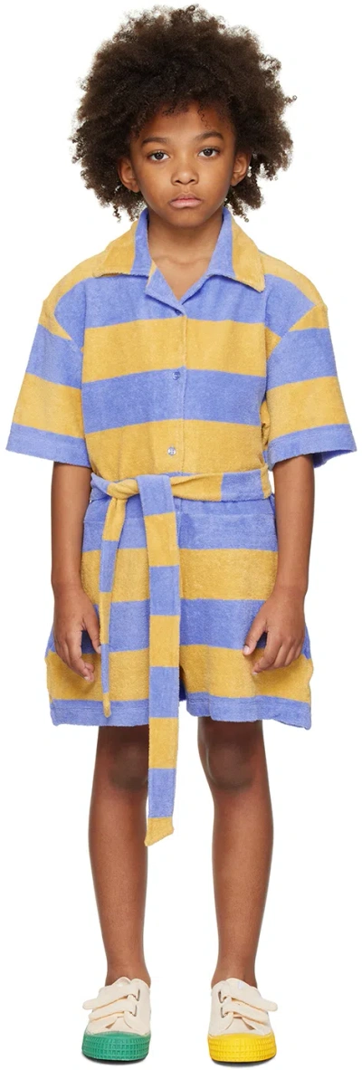 Repose Ams Kids Blue & Tan Striped Jumpsuit In Biscotti Blueish Blo