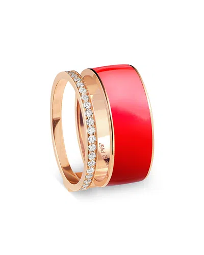 Repossi 18k Rose Gold Berbere Diamond & Red Lacquer Double Band In Orange