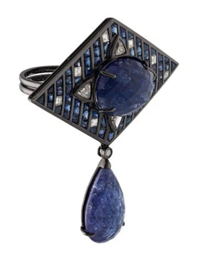 Pre-owned Repossi 18k Tanzanite, Sapphire & Diamond Double Finger Cocktail Ring In Multi
