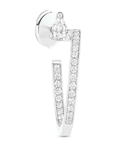 Repossi 18k White Gold Serti Sur Vide Diamond Pear & Round Left Single Drop Earring In Silver