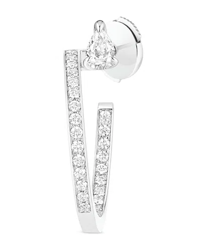 Repossi 18k White Gold Serti Sur Vide Diamond Pear & Round Right Single Drop Earring In Silver