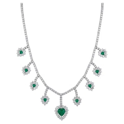 Pre-owned Repossi Italian By  9.0 Ct Emerald 18.10 Ct Diamond Certified Necklace In Green