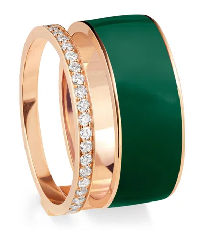 Repossi Pink Gold, Diamond And Enamel Berbere Ring In Rose Gold