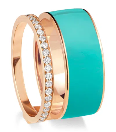 Repossi Pink Gold, Diamond And Enamel Berbere Ring In Blue