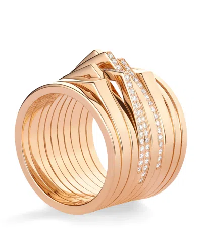 Repossi Rose Gold And Diamond Antifer 10-band Ring