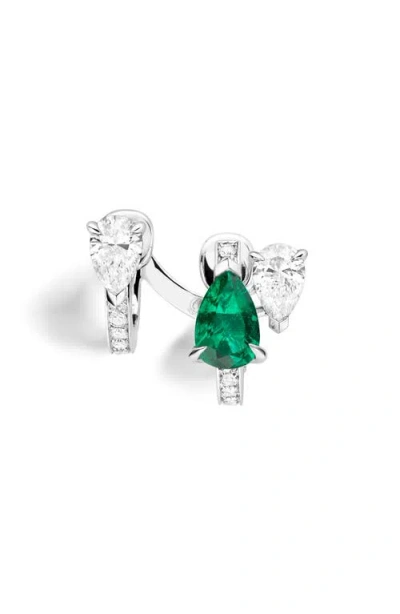 Repossi Serti Sur Vide Pavé Diamond & Emerald Earring In Green