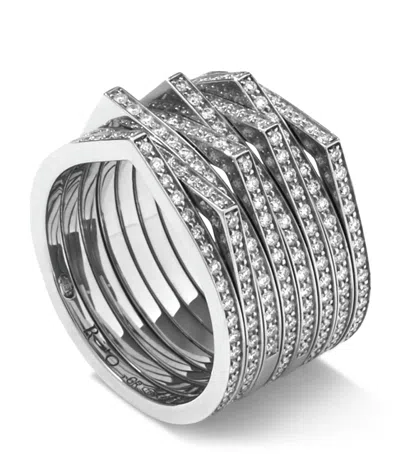 Repossi White Gold And Diamond Antifer Ring In Silver