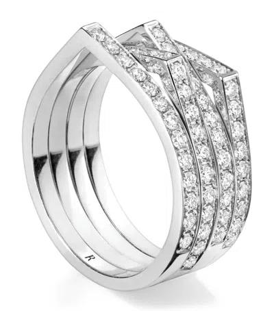 Repossi White Gold And Diamond Antifer Ring In Silver