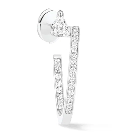 Repossi White Gold And Diamond Serti Sur Vide Hoop Earring In Silver