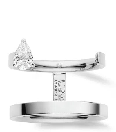 Repossi White Gold And Diamond Serti Sur Vide Ring In Silver